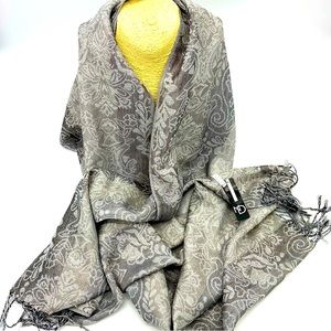 NWT New Directions Silver Gray Metallic Fringe Scarf or Wrap